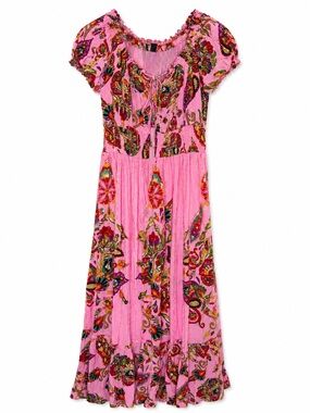 Me 2 Magic Boho Pink Floral Peasant Maxi Dress M